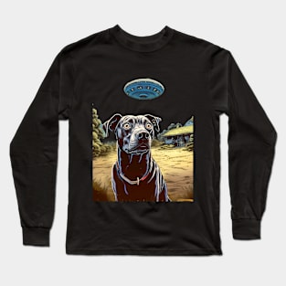 UFOs 2: My Dog Thinks UFOs Are Real on a dark (Knocked out) background Long Sleeve T-Shirt